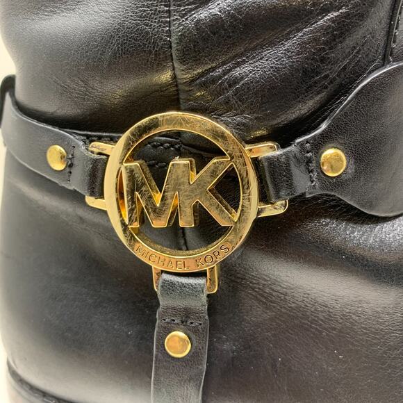 Michael Kors Leather Riding Equestrian Knee Boots AA13G Black & Tan Sz 10 READ - Picture 3 of 13